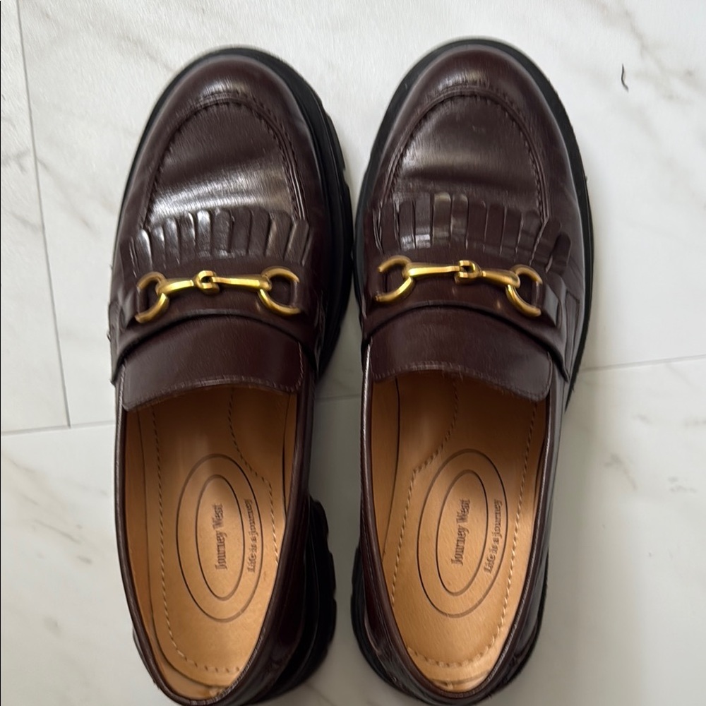 Journey West Brown and Gold Loafers Slip-On Elegance